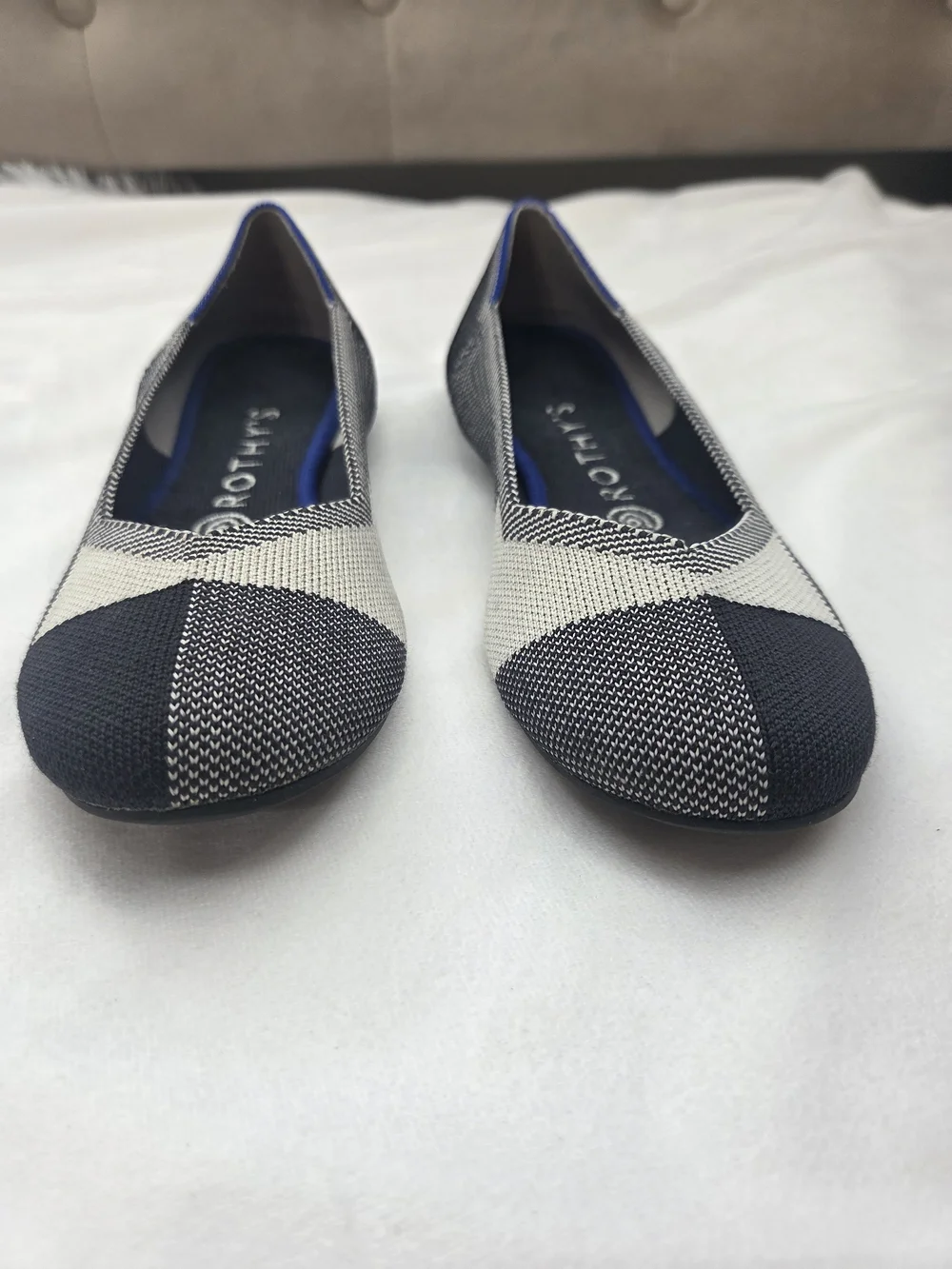 Rothy's The Flat Black Cream Knit Pointed Toe Flats Women's Size 7.5